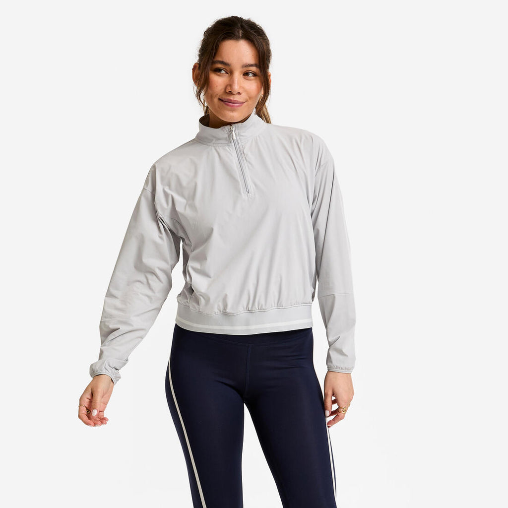 Sweat Fabletics Femme Demi-zip Gris, Coupe Régulière, Manches Longues - Taille XL