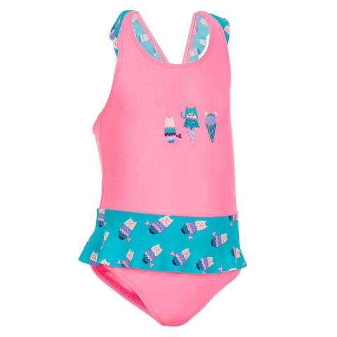 





Maillot de bain 1 pièce bébé fille jupette  rose et bleu imprimé