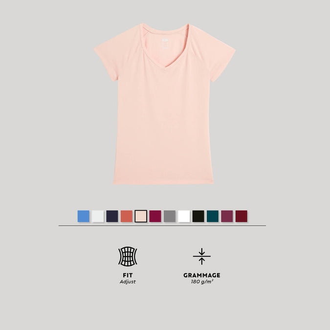 





T-shirt fitness manches courtes slim coton extensible col en V femme, photo 1 of 13