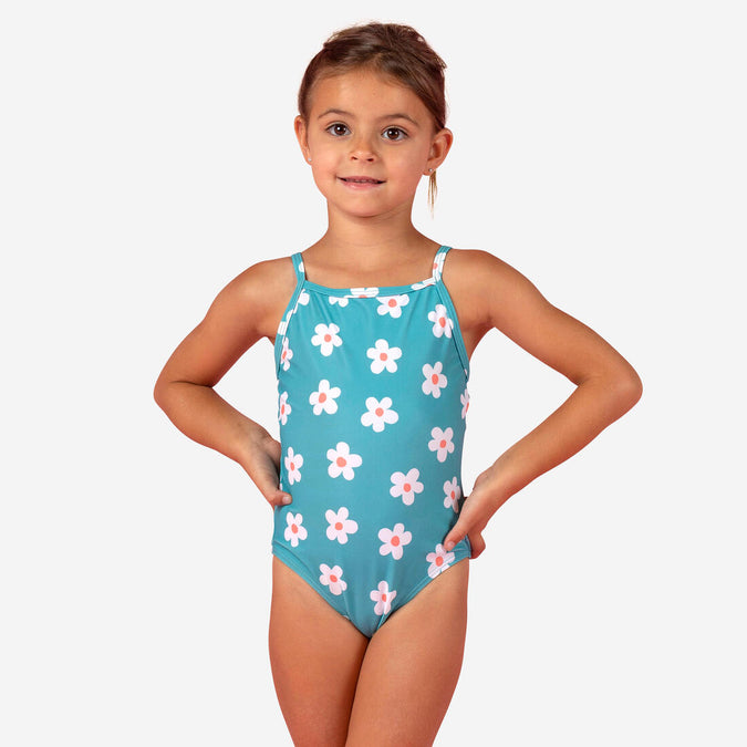 Maillot de bain bebe fille une piece rose avec imprime Gazelle Decathlon Guadeloupe