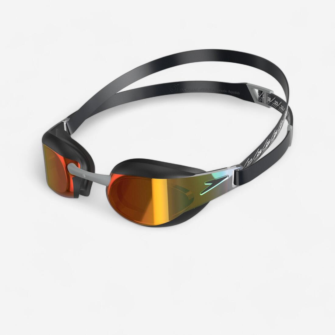 article en promo : Lunettes de natation speedo fastskin noire avec verres miroirs dorées
