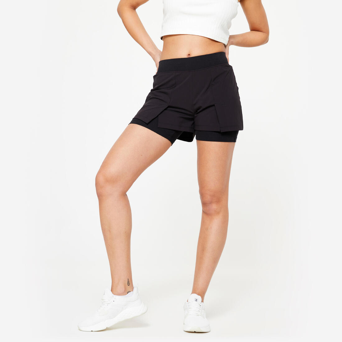article en promo: Short et sous short de fitness femme - 500 noir 2 en 1