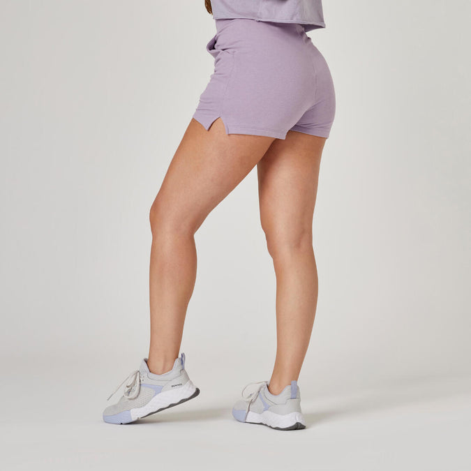 Short Fitness femme coton avec poche - 520 écru - Decathlon