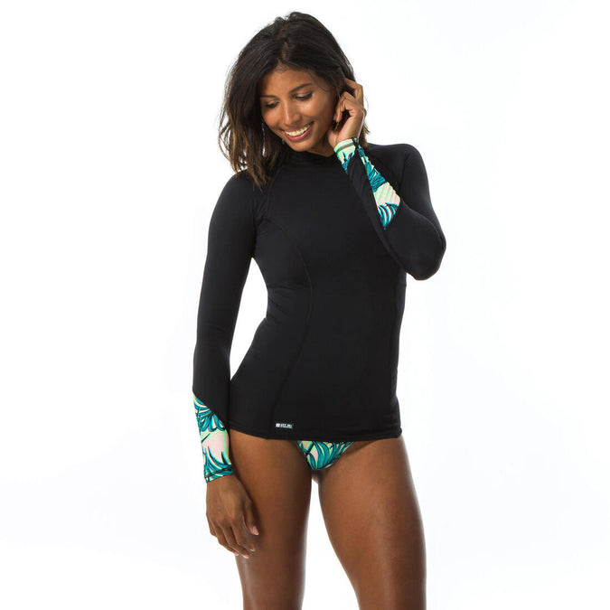 TEE SHIRT anti UV surf manches longues femme noir - Decathlon