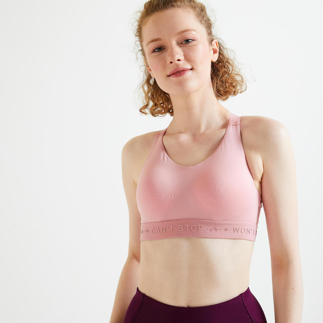 Brassière fitness cardio training femme imprimé blanc et 900