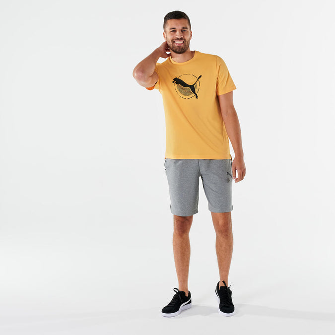 T shirt PUMA fitness manches courtes coton homme jaune Decathlon